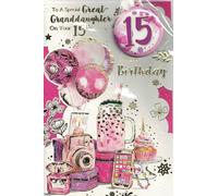 Carte d'anniversaire 15 ans pour petite-fille avec badge Motif rose