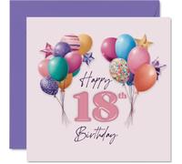 Carte d'anniversaire 18 ans - Celebration Vibes for the Big 18 - Ballons colorés et étoiles pleines de plaisir - Carré de 145 mm, enveloppe incluse