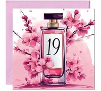 Carte d'anniversaire 19 ans pour femme - Parfum fleur de cerisier - Carte d'anniversaire élégante et chic pour adolescentes de 19 ans, fille, petite-fille, sœur, enfants, dix-neuvième, nièce, cousine