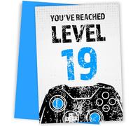Carte d'anniversaire 19 ans pour garçon - Carte d'anniversaire de niveau 19 pour fils, arrière-petit-fils, neveu ou frère. Carte d'anniversaire pour enfant de 19 ans Noir et bleu