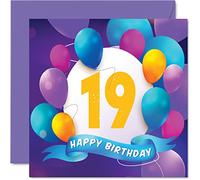 Carte d'anniversaire 19 ans pour homme et femme - Fête en ballon - Cartes d'anniversaire pour homme et femme de 19 ans frère sœur fils fille petit-fils petite-fille cousin