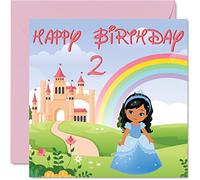 Carte d'anniversaire 2 ans pour fille - Château de princesse - Carte d'anniversaire pour fille de 2 ans, cartes d'anniversaire pour filles, cartes d'anniversaire pour elle, 145 mm x 145 mm, carte de