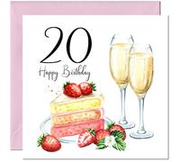 Carte d'anniversaire 20 ans pour femme - Fraises et gâteau - Cartes d'anniversaire pour femme de 20 ans, 20 ans, fille, amie, nièce, petite-fille, épouse, petite amie, fille, maman, tante pour elle