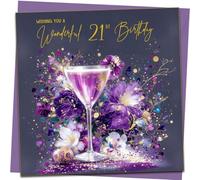 Carte d'anniversaire 21 ans - Carte d'anniversaire élégante avec enveloppe violette