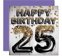 Carte d'anniversaire 25 ans pour homme, Ballons à paillettes noirs et dorés