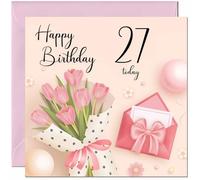 Carte d'anniversaire 27 ans pour femme - Cartes d'anniversaire roses à motif floral pour femme de 27 ans, vingt-septième maman, grand-mère, tante, fille, amie, nièce, sœur, épouse, petite amie, fille