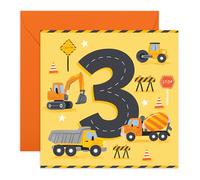 Carte d'anniversaire 3 ans - Camions de construction - Camions de chantier - Camions à benne basculante - Carte de vœux amusante pour enfants, garçons, fils, neveu, petit-fils, filleul - 3 ans