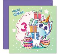Carte d'anniversaire 3 ans pour fille - Gâteau licorne magique - Carte d'anniversaire licorne pour fille de 3 ans cartes d'anniversaire pour filles de 3 ans 145mm jolie carte de vœux pour