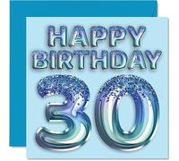 Carte d'anniversaire 30 ans pour homme - Ballon de fête bleu pailleté - Cartes d'anniversaire pour homme de 30 ans, frère, ami, oncle papa, 145 mm x 145 mm, cartes de vœux pour trente trentième