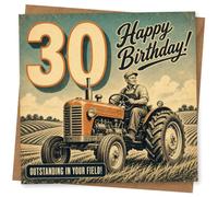 Carte d'anniversaire 30 ans pour lui, motif tracteur rétro | Carte de vœux attrayante ; illustration de tracteur rétro pour lui pour un 30e anniversaire avec une sensation chaleureuse et
