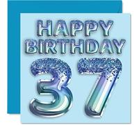 Carte d'anniversaire 37 ans pour homme - Ballons bleus à paillettes - Cartes d'anniversaire pour homme de 37 ans, frère, ami, oncle, papa, 145 mm