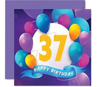 Carte d'anniversaire 37 ans pour homme et femme - Fête en ballon - Cartes d'anniversaire pour homme femme de 37 ans, frère, sœur, maman, papa, tante, oncle, meilleur ami, cousin, 145 mm x 145 mm