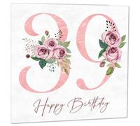 Carte d'anniversaire 39 ans pour femme - Cartes d'anniversaire 39 ans fleuries pour femme de 39 ans, trente-neuf ans, trente-neuvième, maman, sœur, tante, nièce, fille