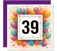 Carte d'anniversaire 39 ans pour homme et femme - Tout âge - Carte d'anniversaire ballon pour femme, amie, sœur, maman, tante, fille, trente-neuvième cousine, nièce