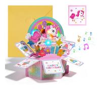 Carte d'anniversaire 3D Pop-Up avec Musique et Lumière - Carte de Vœux Licorne avec Bougie LED à Souffler - Inclut Enveloppe et Carte de Note - pour Femmes, Filles, Enfants et Amis