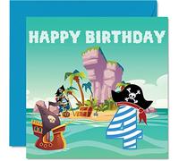 Carte d'anniversaire 4 ans pour garçon - Île au trésor des pirates - Carte d'anniversaire pour garçon de 4 ans, cartes d'anniversaire pour lui, carte de vœux pour fils, frère, petit-fils, neveu,