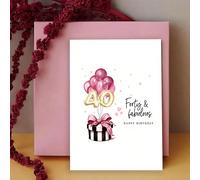 Carte d'anniversaire 40 ans pour elle - Conception élégante de ballons roses et dorés avec le texte "Quarante et fabuleuse", cadeau parfait pour maman, sœur, tante, amie, célébration du 40e anniversai