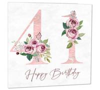Carte d'anniversaire 41 ans pour femme - Cartes d'anniversaire florales 41 ans pour femme de 41 ans Quarante et un, Quarante et unième Dames Maman Sœur Tante Nièce Fille