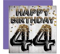 Carte d'anniversaire 44 ans pour homme - Ballons noirs et dorés à paillettes - Cartes d'anniversaire pour homme, papa, cousin, ami, frère, oncle, 145 mm