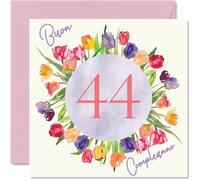 Carte d'anniversaire 44e pour femme - Bouquet de fleurs de tulipes aquarelle - Cartes de joyeux 44e anniversaire pour femme de 44 ans, fille, sœur, tante, 145 mm, quarante-quatrième anniversaire