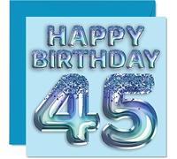 Carte d'anniversaire 45 ans pour homme - Ballons bleus à paillettes - Cartes d'anniversaire pour homme, ami, papa, frère, oncle, cousin, 145 mm
