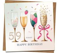 Carte d'anniversaire 59 ans - Motif verres à champagne - 145 mm x 145 mm Carte de vœux carrée avec enveloppe kraft pour homme et femme