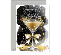 Carte d'anniversaire 59 ans - Verre à champagne doré - Cartes d'anniversaire traditionnelles et élégantes pour femme de 59 ans, homme, femme, homme, 12,7 x 17,8 cm, magnifiques cartes de vœux