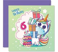 Carte d'anniversaire 6 ans pour fille - Gâteau licorne magique - Carte d'anniversaire licorne pour fille de 6 ans cartes d'anniversaire pour filles de 6 ans 145mm jolie carte de vœux pour