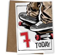 Carte d'anniversaire 7 ans pour garçon - Carte d'anniversaire de 7 ans pour fils, arrière-petit-fils, neveu ou frère. Carte d'anniversaire pour garçon de 7 ans - Skateboard 7th Eleven Today Eleventh