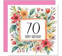 Carte d'anniversaire 70 ans pour femme - Tout âge - Carte d'anniversaire florale pour femme de 70 ans, grand-mère, maman, tante, femme, grand-mère, amie, sœur, soixante-dixième nounou