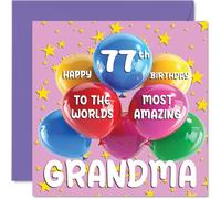 Carte d'anniversaire 77 ans pour grand-mère - World's Most Amazing Grandma - Carte d'anniversaire 77 ans pour grand-mère de la part de petite-fille et petit-fils, 145 mm x 145 mm, 77 ans, cartes de