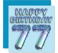 Carte d'anniversaire 77e anniversaire pour homme - Ballon de fête bleu à paillettes - Cartes d'anniversaire pour homme de 77 ans, arrière-grand-père, grand-père, grand-père, grand-père, grand-père,