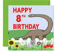 Carte d'anniversaire 8 ans pour garçon - Carte d'anniversaire dinosaure - Carte d'anniversaire pour garçon de 8 ans, cartes d'anniversaire pour lui, 145 mm x 145 mm, carte de vœux pour fils, neveu,