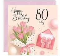 Carte d'anniversaire 80 ans pour femme - Cartes d'anniversaire florales roses pour femme 80 ans 80 ans, 80 ans, fille, amie, nièce, petite-fille, épouse, petite amie, fille, maman, tante pour elle
