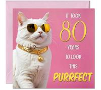 Carte d'anniversaire 80 ans pour femme - Purrfect Birthday - Carte d'anniversaire amusante pour femme de 80 ans, quatre-vingt-huitième grand-mère, maman, tante, sœur, maman, amie, chaton