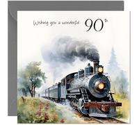 Carte d'anniversaire 90 ans en train - Carte d'anniversaire traditionnelle locomotive train à vapeur pour 90 ans 90 ans