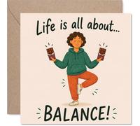 Carte d'anniversaire amusante - Célébrez les moments doux de la vie - Pose de yoga ludique avec chocolats à la main - Carré de 145 mm, enveloppe incluse