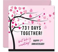 Carte d'anniversaire amusante en coton pour femme ou mari, I Love You Gifts | 731 jours ensemble, Happy 2nd Wedding Anniversary Cards for Partner, 145 mm x 145 mm
