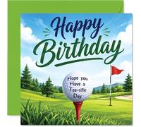 Carte d'anniversaire amusante - Jeu de mots de golf et vœux d'anniversaire ludiques - Scène de golf illustrée avec message rifique - Carré de 145 mm, enveloppe incluse