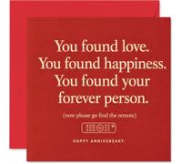 Carte d'anniversaire amusante, Love Found | Carte typographique ludique avec télécommande torsade coquin pour couples qui rient ensemble, carré de 145 mm