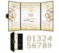 Carte d'anniversaire avec chiffres autocollants, carte de vœux pliable à trois panneaux, décorations de fête d'anniversaire, couverture de feu d'artifice en étoile, thème couronne, prête à l'emploi