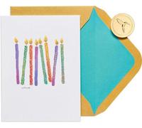 Carte d'anniversaire avec des bougies - Carte de vœux festive pour un anniversaire - Fête d'anniversaire - Film coloré et paillettes - Pièce unique - Multicolore