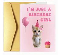 Carte d'anniversaire chat mignon - Carte d'anniversaire amusante pour femmes, meilleures amies, sœurs, filles et mamans - Carte d'anniversaire chat rose Animal,LettresPapetier