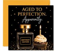 Carte d'anniversaire coquine - Aged to Perfection? - Bouteille de parfum de luxe noire et dorée avec cupcake et bougie - Carré de 145 mm, enveloppe incluse