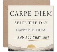 Carte d'anniversaire coquine - Bit of Motivation with a Wink - Typographie dorée Carpe Diem et slogan ludique - Carré de 145 mm, enveloppe incluse