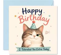 Carte d'anniversaire coquine - Chat clin d'œil dans un chapeau de fête apporte une fouille ludique - Confettis colorés et détails en forme de cœur - Carré de 145 mm, enveloppe incluse