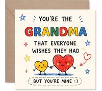Carte d'anniversaire coquine pour grand-mère - Claiming the Best Grandma Spot - Cœurs et étoiles colorés dessinés à la main, fête des mères, carré de 145 mm, enveloppe incluse