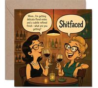 Carte d'anniversaire coquine - Wine Lovers Unite - Dessin animé rétro de deux amis avec une plaisanterie de dégustation de vin brutalement honnête - Carré de 145 mm, enveloppe incluse
