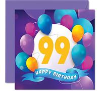 Carte d'anniversaire de 99 ans pour homme et femme - Fête en ballon - Cartes d'anniversaire pour homme et femme de 99 ans grand-père grand-mère maman papa