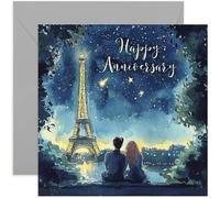 Carte d'anniversaire de mariage ciel étoilé pour femme - Carte d'anniversaire de couple Tour Eiffel Paris - Cartes d'anniversaire de mariage pour homme et femme - Carte élégante pour couple